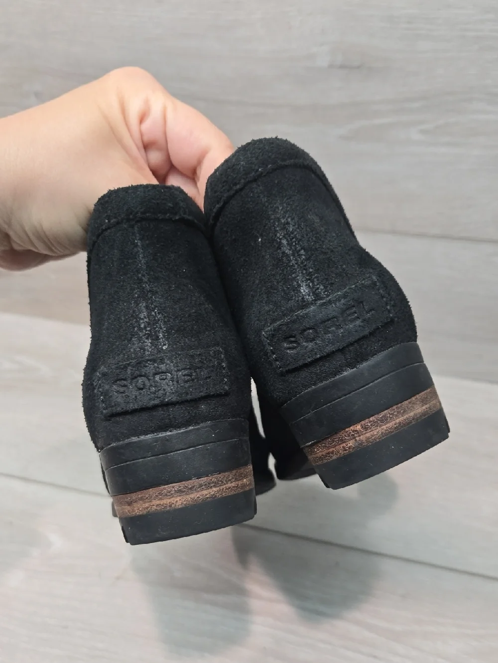 Sorel Women Cur Out Side Ankle Black Suede  Boots Shoes Sz 6